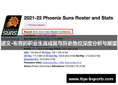 德文·布克的职业生涯成就与历史地位深度分析与展望