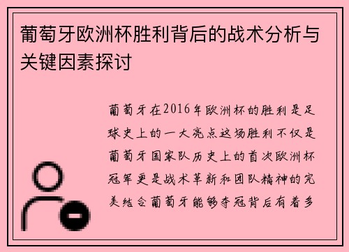 葡萄牙欧洲杯胜利背后的战术分析与关键因素探讨