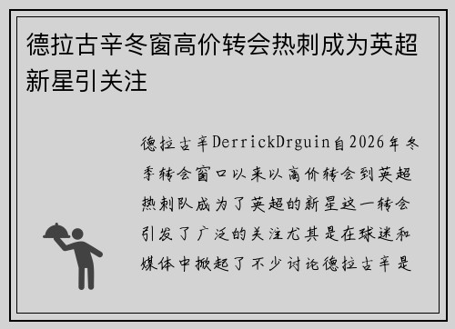 德拉古辛冬窗高价转会热刺成为英超新星引关注